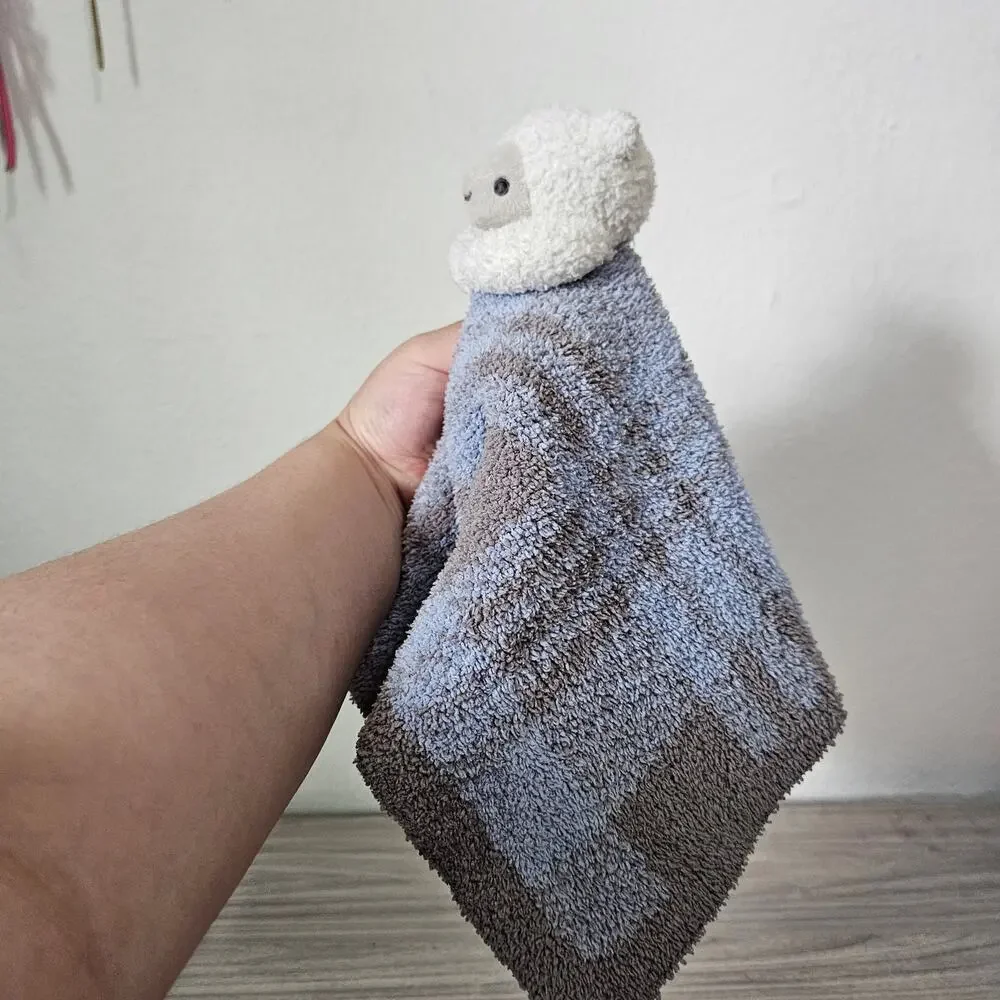 Barefoot Dreams White Sheep Lamb Blue Gray Blanket Plaid Cozychic Security Lovey